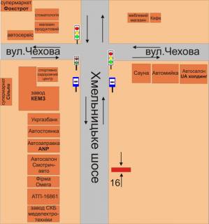 Билборд A в Каменец-Подольском, 3х6  Хмельницьке шосе навпроти автосалону “Смотрич-авто” схема