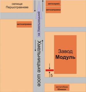 Билборд A в Каменец-Подольском, 3х6  Хмельницьке шосе перед цехом з-д Модуль схема