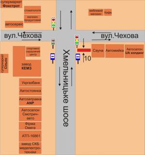 Билборд A в Каменец-Подольском, 3х6  перехрестя Хмельницьке шосе та вул.Героїв Маріуполя схема