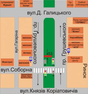 Билборд B в Каменец-Подольском, 3х6  пр .Грушевського (між вул. Соборна та вул. Д.Галицького) схема