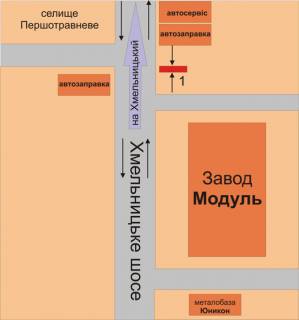 Билборд A в Каменец-Подольском, 3х6  Хмельницьке шосе 50м після цеху з-д Модуль схема