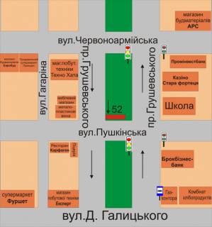 Билборд A в Каменец-Подольском, 3х6  перехрестя пр.Грушевського та вул.Пушкінська схема