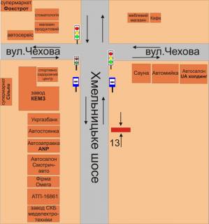 Билборд B в Каменец-Подольском, 3х6  Хмельницьке шосе навпроти автостоянки КЕМЗ схема