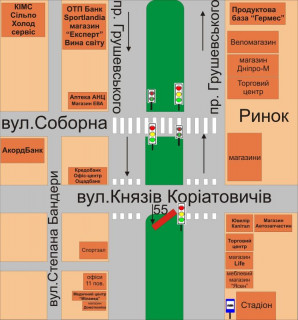 Билборд A в Каменец-Подольском, 3х6  перехрестя вул.Князів Коріатовичів - проспект Грушевського схема