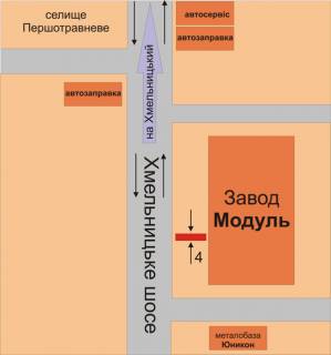 Билборд A в Каменец-Подольском, 3х6  Хмельницьке шосе посеред цеху Модуль схема