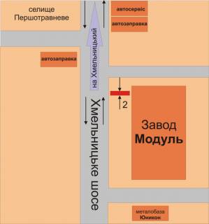 Билборд B в Каменец-Подольском, 3х6  Хмельницьке шосе за цехом з-д Модуль схема