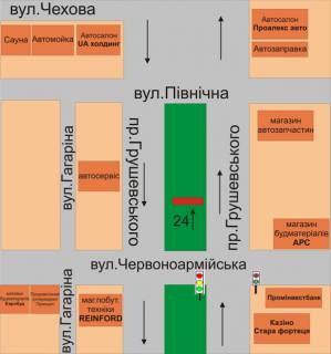 Білборд, Бігборд (Борд)  A у Кам'янець-Подільському, 3х6  пр. Грушевського, 15 схема