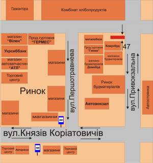 Билборд A в Каменец-Подольском, 3х6  перехрестя вул. Привокзальна та вул. Д.Галицького схема