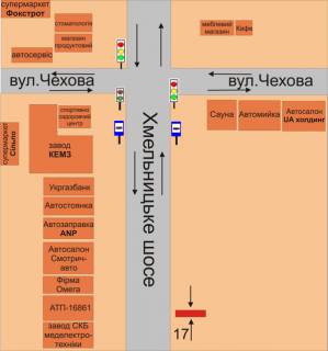 Билборд A в Каменец-Подольском, 3х6  Хмельницьке шосе від в’їзду на Арт-базу до в’їзду в АТП-16861 схема