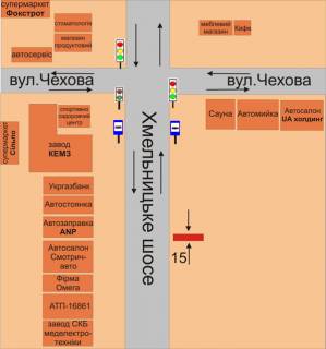 Билборд B в Каменец-Подольском, 3х6  Хмельницьке шосе навпроти автосалону “Смотрич-авто” схема