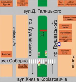 Билборд A в Каменец-Подольском, 3х6  пр.Грушевського (між вул. Соборна та вул.Д.Галицького)Вілен схема