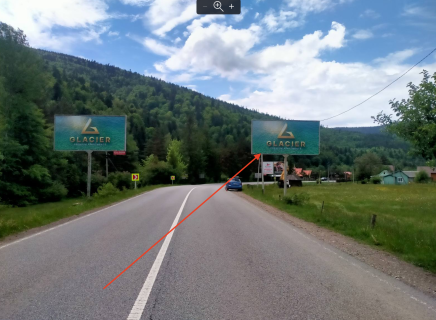Билборд A в Микуличине, 3x6  Траса Н-09 Мукачево-Львів, колиба Воротище, готель Червона калина, 100 після АЗС УкрНафта, напрямок руху на Буковель фото 1