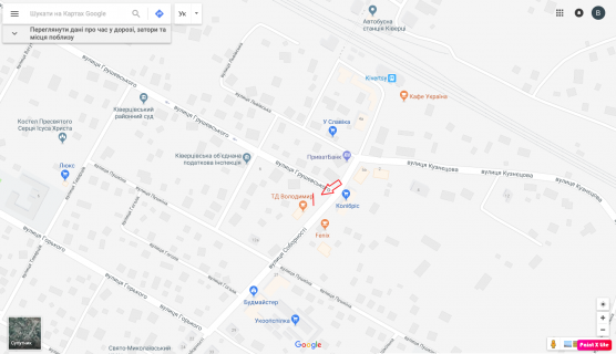 Билборд A в Киверцах, 2,5х5  м. Ківерці, борд 2,5х5м  центр, ЦУМ, супермаркет Колібріс, РИНОК схема