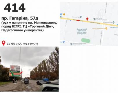 Билборд B в Кривом Роге пр. Гагаріна, 57 (НІГРИ, Пед. Університет), рух у напрямку пл. Маяковского фото 1