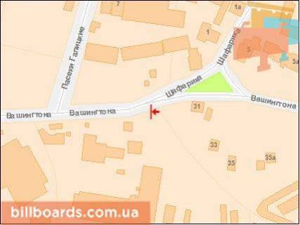 Билборд B в Львове, 3x6  Вашингтона Дж вул, 100m від Зеленої вул, ж / д переїзд, до вул Зеленої схема