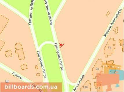 Билборд B в Киеве Григоренка пр., с Бажана пр. схема