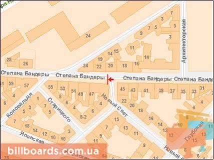 Citylight B in Lviv Bandery S. st. 20-22, v zone perekrestka s  Efremova st. scheme