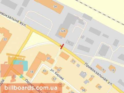 Билборд A в Белой Церкви, Щит 3x6  Привокзальна вул., 22 (навпроти центрального ж / д вокзалу, біля стоянки таксобусів) схема
