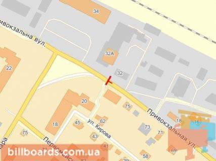 Билборд B в Белой Церкви, Щит 3x6  Привокзальна вул., 22 (навпроти центрального ж / д вокзалу, біля стоянки таксобусів) схема