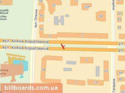 Билборд A в Каменец-Подольском Князей Корятовичей ул. / Гагарина ул. / Огиенко ул. !!! Размер 3020х6010 мм !!! схема