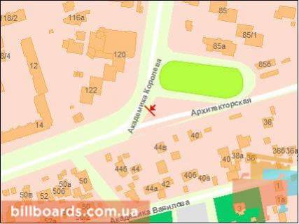Билборд B в Одессе, Щит 3x6  Архітекторська 14 (навпроти) схема