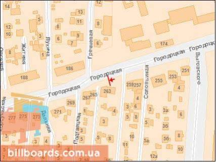 Билборд B в Львове, Щит 3x6  Городоцька вул, 261 схема