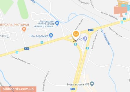 Білборд, Бігборд (Борд)  A у Чернівцях, Щит 3x6  Калинівська вул / Хотинська вул, правий, на Калинівський Ринок схема