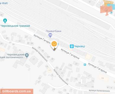 Билборд A в Черновцах, Щит 3x6  Гагаріна (Вокзальна) 23 вул, навпроти головного виходу з Ж / д вокзалу схема