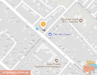 Билборд A в Черкассах, Щит 3x6  Благовісна вул. - Юрія Іллєнка (Горького) вул. схема