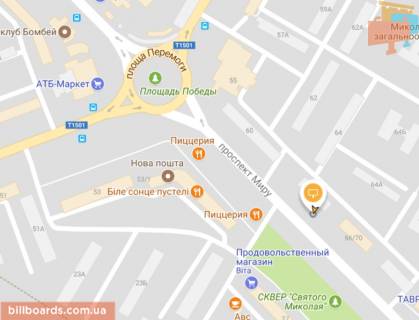 Билборд A в Николаеве Мира пр, район Ж/Д вокзала схема