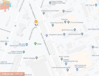Билборд A в Киеве, Щит 3x6  Корольова Академіка просп./ Івана Дзюби вул. (Сім’ї Сосніних) схема
