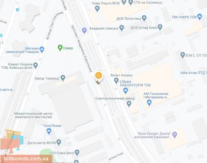 Билборд A в Киеве, Щит 3x6  Корольова Академіка просп., навпроти буд.№11 схема