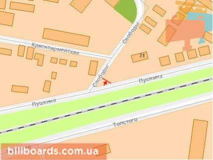 Білборд, Бігборд (Борд)  A у Хмельницькому, Щит 3x6  Свободи вул. / Пушкіна вул., Біля майдану Свободи схема