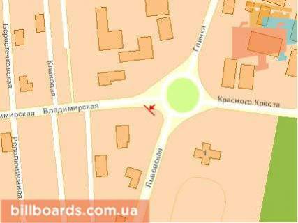 Билборд A в Луцке, Щит 3x6  Львівське шосе / Фабрична (колишня Глинки) вул / Володимирська вул. із центру схема