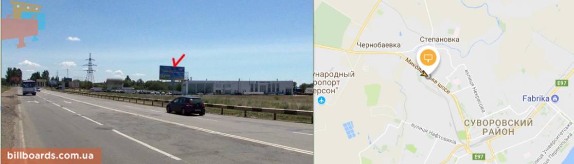 Билборд A в Херсоне, Щит 3x6  Миколаївське шосе в`їзд 3 (рн опори) схема