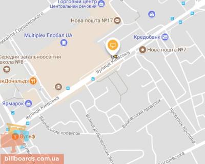 Білборд, Бігборд (Борд)  A у Житомирі, Щит 3x6  Київська вул, 77 із центру схема