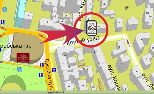 Ситилайт B в Киеве, 1,2х1,8  Крутий узвіз, 1/2 на розі Бесарабська площа схема