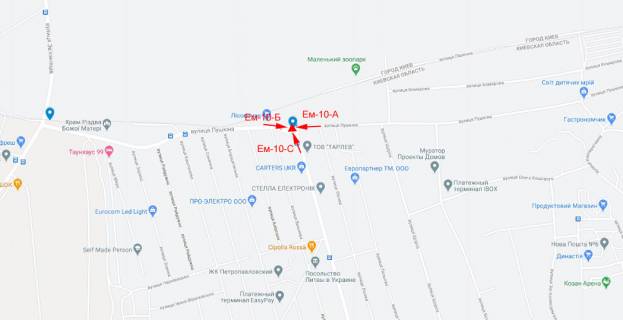 Білборд, Бігборд (Борд)  B у Києві, 6х3  c. Петропавлівська Борщагівка, вул. Авіаторів / вул. Пушкіна напр у Київ схема