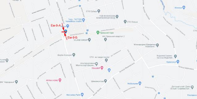 Білборд, Бігборд (Борд)  B у Києві, 6х3  c. Петропавлівська Борщагівка, вул. Я. Мудрого / вул. Мальовнича (біля ЖК «Празький») схема