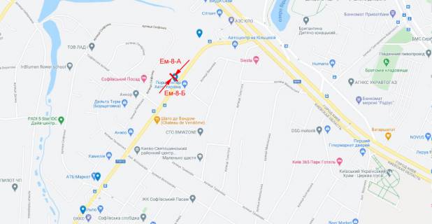 Білборд, Бігборд (Борд)  B у Києві, 6х3  вул. Київська, а/д Т-10-12 Київ-Боярка, напроти автосалону «Порше-Захід» напр у Київ схема