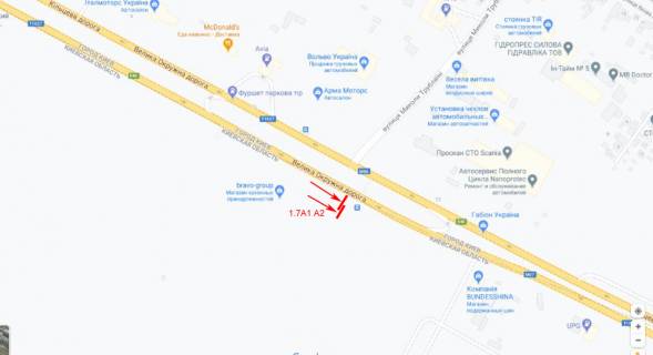 Білборд, Бігборд (Борд)  A у Києві, 6х3  Кільцева дорога, сервісні станції "СКАНІЯ", "VOLVO" напроти НОВУС, ЛЕРУА, Макдональдс нижній, напр. до Одеської пл. схема