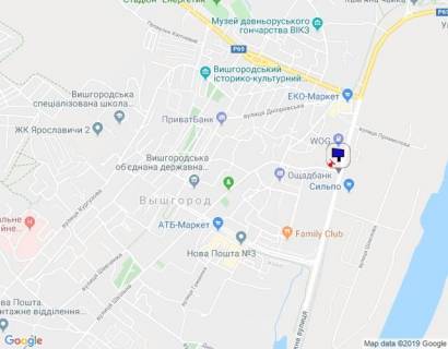 Билборд B в Вышгороде м. Вишгород, вул. Набережна, перехрестя з вул. Шкыльна, навпроти магазину Сільпо, за 75м до АЗС WOG схема