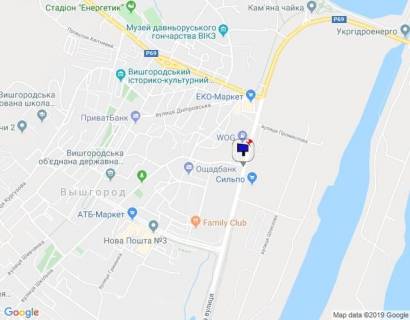 Billboard A in Vishgorod m. Visgorod, st. Naberezna, perehresta z st. Skil'na, navproti magazinu Sil'po, cerez 75m pisla AZS WOG scheme