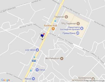 Билборд A в Бровары, 6х3  м.Бровари, вул.Київська, вул.Петлюри 25Б - напроти 100м до АЗК WOG схема
