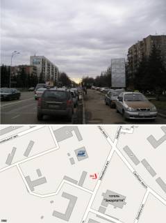 Billboard A in Uzhgorod, 6х3  st. Minajs'ka (4 polosi ruhu, TC"Ukraina", "Ukrtelekom", Gotel' " Zakarpatta",Kiivstar, Vokzali,"Sil'po") vertival'nij 6h3m. Photo 1
