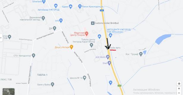 Билборд B в Ужгороде, 3х6  вул. Урожайна (Вїзд на найбільший речовий ринок"Краснодонців",Автосалон "Мітсубісі", "Тойота" сервіс, TIR- сервіс, три АЗС"SHELL","Маркет","БРОМ".В'їзд на на митний пост "Закарпаття" та митний склад м. Ужгорода. В'їзд на авто-речовий ринок схема