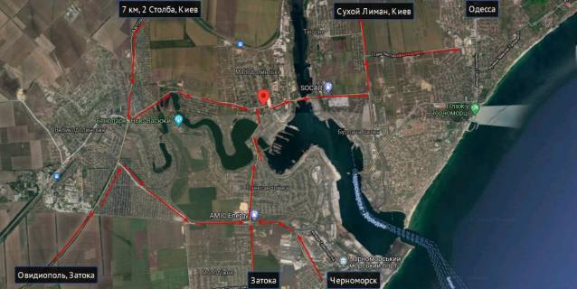 Билборд B в Малодолинском, Б  Малодолинське Траса Одеса - Затока Район Чорноморського торгівельного порту (3-грані) схема