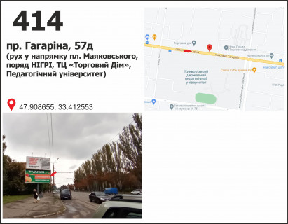 Билборд B в Кривом Роге пр. Гагаріна, 57 (НІГРИ, Пед. Університет), рух у напрямку пл. Маяковского фото 1