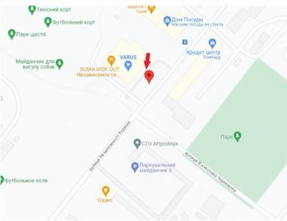 Білборд, Бігборд (Борд)  B у Кривому Розі вул.Незалежн. України,16 мкр. Східний-2 (пішохідна зона, поряд парковка,  «Варус», парк, школа, спортивний майданчик, автомийка, Храм Різдва Христового) схема