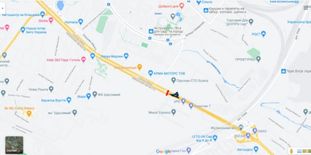 Призма A в Киеве, Prismavision 3х6  вул.В.Кільцева поворот на Жуляни/ав-н Scania-Volvo на розподілювачі в напр. просп. Берестейський (Перемоги) - 557552 схема